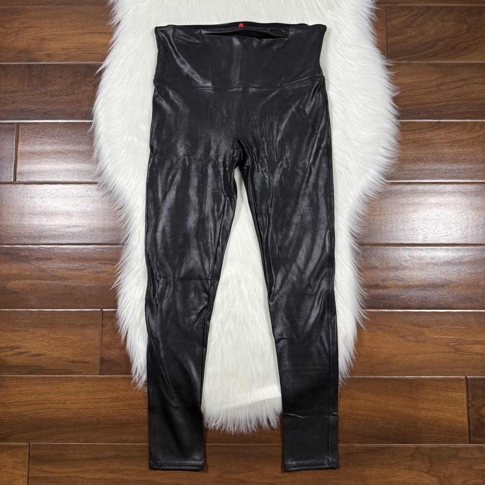Spanx Women's‎ Size Large Petite LP Black Faux Leather Leggings Pants